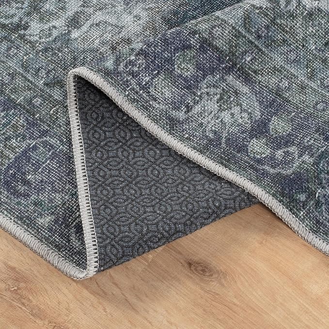 Bloom Rugs Washable Non-Slip 7 ft Runner - Dark Teal Traditional Medallion Runner for Entryway, Hallway, Bathroom, and Kitchen - Exact Size: 2.5' x 7'