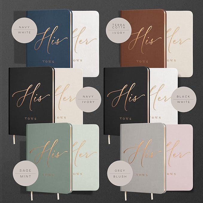 Vow Books His and Hers - Linen Wedding Vow Books Perfect as Bride & Groom Gifts, Wedding Registry Ideas - His & Hers Gifts Wedding Vow Book - Wedding Essentials & Accessories [Ivory & Black]