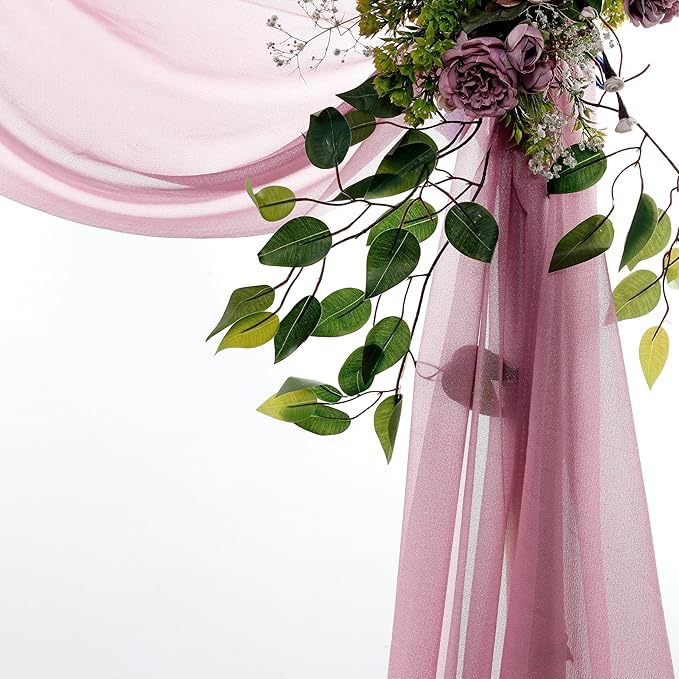 VDS Pack of 2 Panel (30 Inch X 100 Feet) Wedding Arch Draping Fabric Sheer Chiffon Fabric Drapery for Wedding Ceremony Reception Swag Backdrop Canopy Chuppah ARBO Altars Decoration (Mauva)