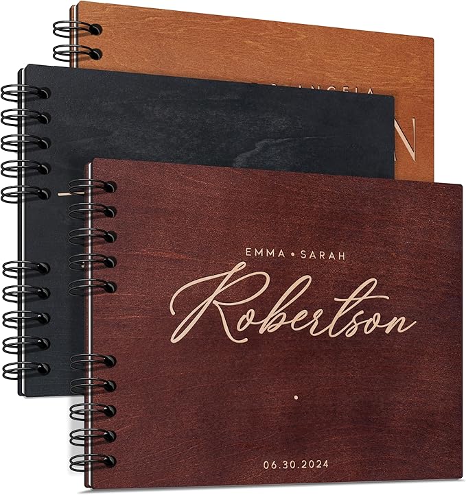 Personalized Wood Wedding Guest Book - 5 Colors/Finishings, 2 Sizes, 12 Designs - Wood Wedding Decorations, Guest Book Signs for Wedding Reception (DESIGN 6)