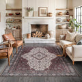 Bloom Rugs Washable Non-Slip 6' x 9' Rug - Red/Green/Cream Traditional Medallion Area Rug for Living Room, Bedroom, Dining Room, and Kitchen - Exact Size: 6' x 9'
