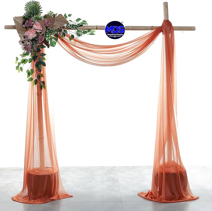 MDS Halloween Chiffon Draping Fabric - 1 Panel, 30" Wide x 20ft Long - Sheer Spooky Arbor & Canopy Drapery for Haunted House Backdrops, Party Ceilings, DIY Costumes & Themed Events - Terracotta
