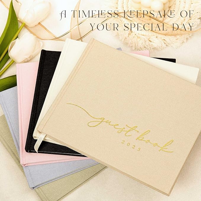 Lanpn Wedding Guest Book 2025 - Linen Graduation Guestbook Wedding Reception with 108 Blank Pages for Sign in and Photos - Polaroid Guest Book for Wedding Bridal Shower Baby Shower Funeral (Black)