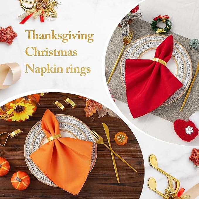 Gold Napkin Rings Set of 8, Iron Material Bright Gold Napkin Holder, Fall Thanksgiving Christmas Easter Napkins Rings for Daily Table Decor Wedding, Banquet, Party