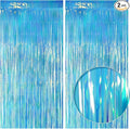 2 Pack Blue Iridescent Streamers Backdrop, 3.3x6.6ft Foil Fringe Curtains Holographic Door Tinsel Streamers for Birthday, Wedding, Holiday, Bachelorette, Christmas, Winter Theme Party Decorations