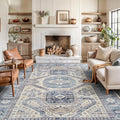 Bloom Rugs Washable Non-Slip 9' x 12' Rug - Blue/Beige Traditional Oriental Area Rug for Living Room, Bedroom, Dining Room, and Kitchen - Exact Size: 9' x 12'