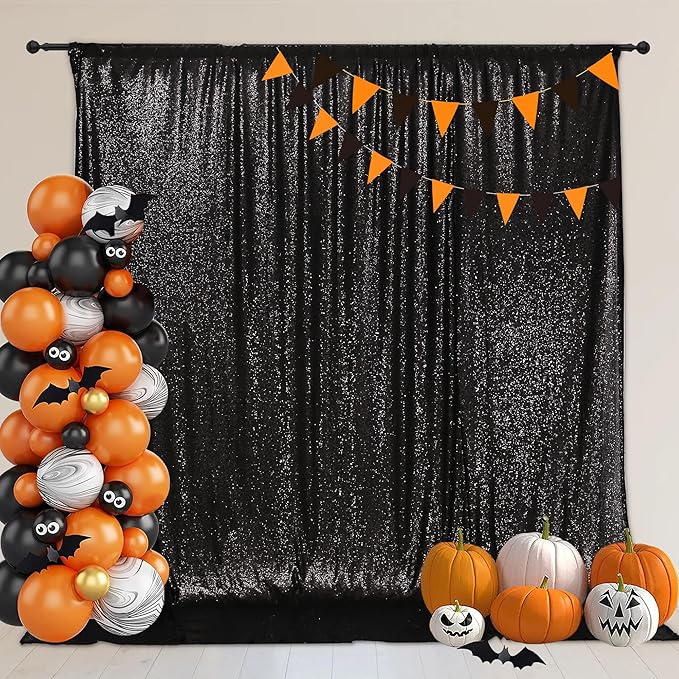 PartyDelight Black Sequin Backdrop Sparkly Photography Glitter Back Drop Curtain Special Events Party 6Ftx6Ft