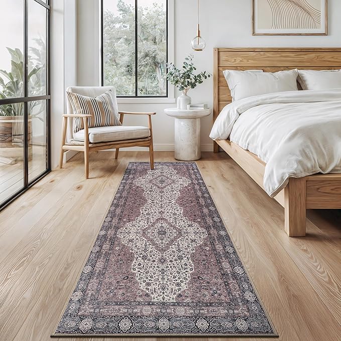 Bloom Rugs Washable Non-Slip 12 ft Runner - Cream/Green Traditional Medallion Runner for Entryway, Hallway, Bathroom, and Kitchen - Exact Size: 2.5' x 12'