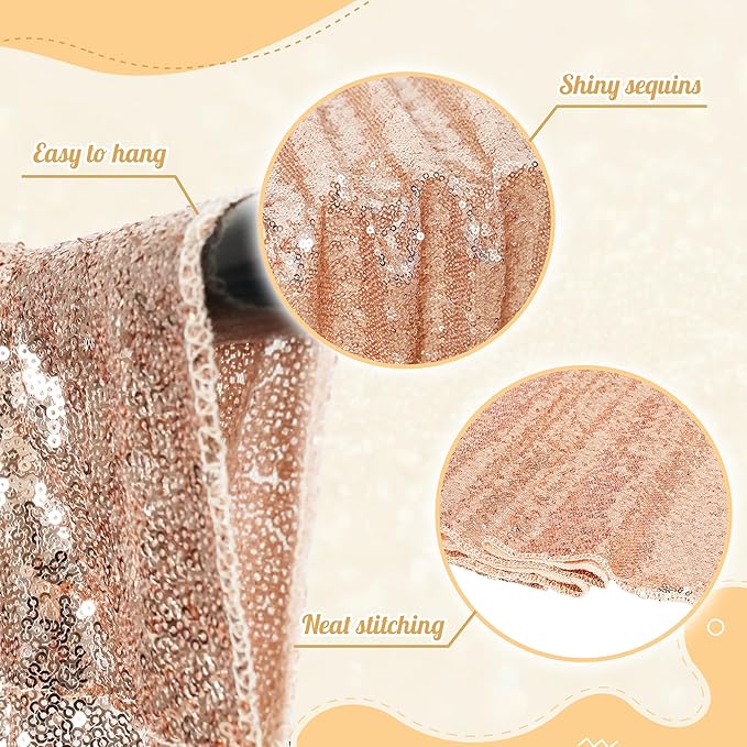 PartyDelight Rose Gold Sequin Backdrop Photography Curtain Special Events Party 6Ftx6Ft