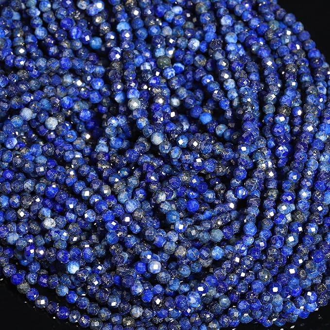 Song Xi 120pcs 3mm Natural Dark Lapis Lazuli Gemstone Beads Faceted Round Loose Stone Beads for Jewelry Making