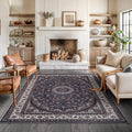 Bloom Rugs Washable Non-Slip 6' x 9' Rug - Navy Traditional Medallion Area Rug for Living Room, Bedroom, Dining Room, and Kitchen - Exact Size: 6' x 9'