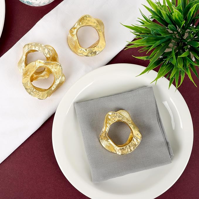 Golden Napkin Rings Set of 8 - Metal Lightweight Napkin Holders for Cloth Napkins Elegant Table Decor for Weddings, Dinners & Special Occasions-Durable & Reusable Serviette Rings - ALPHA Living HOME