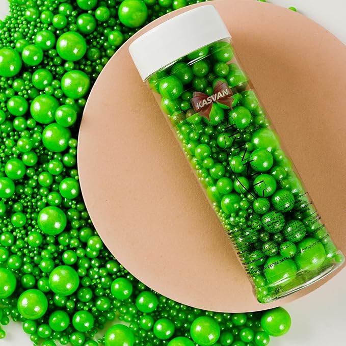 Kasvan Halloween Green Pearl Sugar Sprinkles - Edible Candy Pearls 130g/4.58 Oz, Mix Size, Baking Cake Decorations, Ice Cream Toppings and Cookie Decorating, Wedding Party Chirstmas Supplies