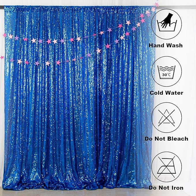 ShinyBeauty Sequin Royal Blue Backdrop Curtain 4Ftx7Ft Photo Backdrops Blue Photograph Background Shimmer Curtains for Party, Wedding, Birthday, Graduation, Holiday