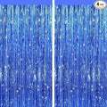 2 Pack Blue Metallic Tinsel Foil Fringe Curtains, Door Streamers Photo Booth Backdrop for Birthday Party, Tinsel Curtain Backdrop for Baby Shower Bachelorette Christmas Party Decorations