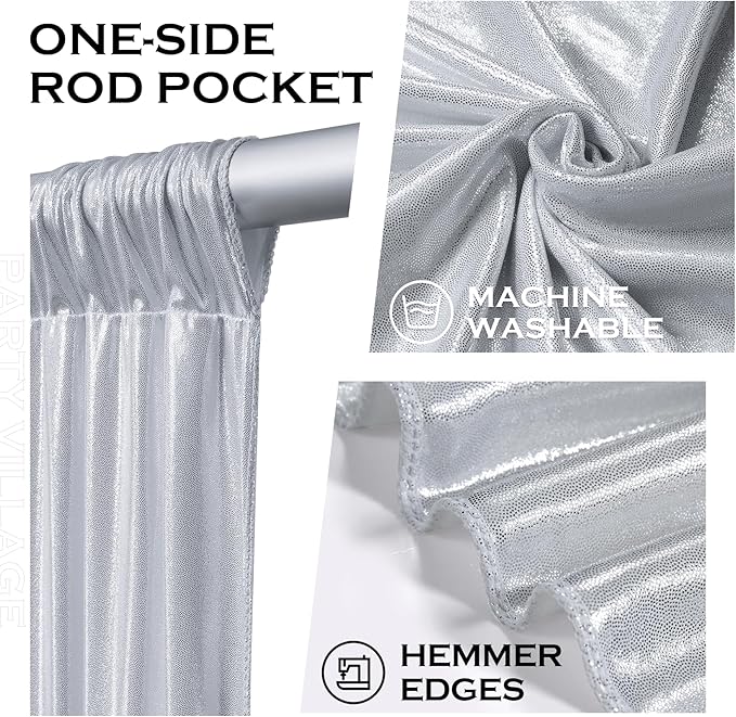 PartyVillage 10x10FT Silver Sequin Backdrop Curtain -2 Panels 5x10FT Wrinkle Free Shimmer Back Drop Cloth, Glitter Backdrop Drapes for Photography, Birthday, Wedding, Graduation Background