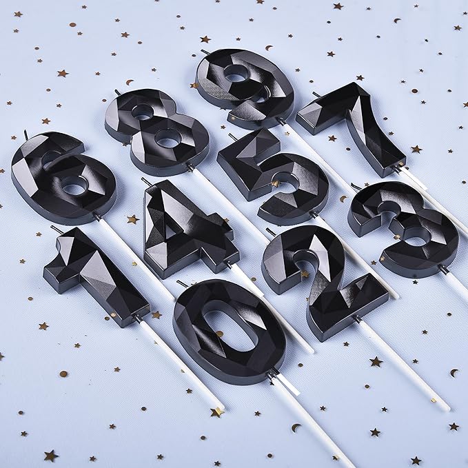 PHD CAKE 2.76 Inch Crystal Black 5 Number Birthday Candles, Black Number Candles, Cake Number Candles, Party Celebration