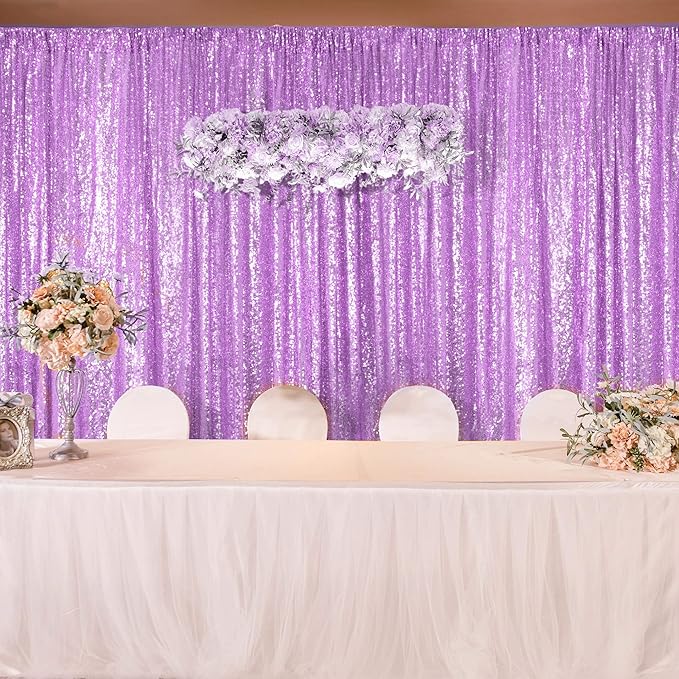 Lavender Sequin Photography Backdrop Curtains 2FTx8FT 2 Panels Sparkly Background Drapes for Party Birthday Wedding Decor