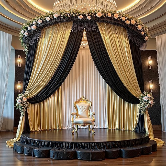 PartyVillage 10x14FT Gold Sequin Backdrop Curtain -2 Panels 5x14FT Wrinkle Free Shimmer Back Drop Cloth, Glitter Backdrop Drapes for Photography, Birthday, Wedding, Graduation Background