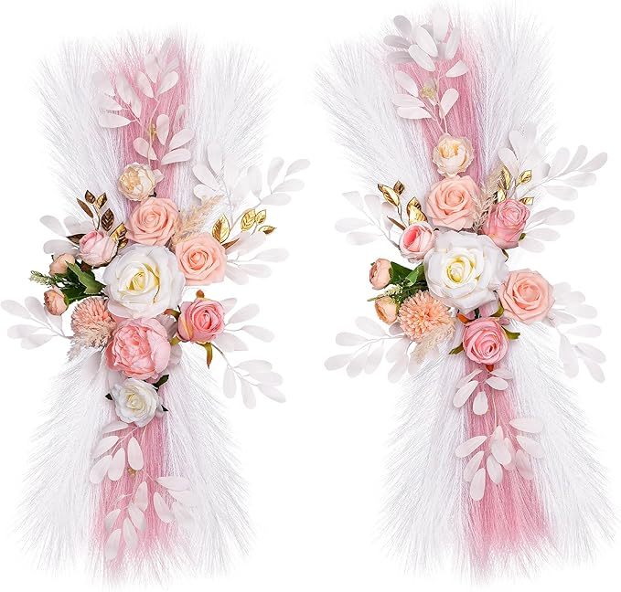 Wedding Arch Flowers, Artificial Flowers for Reception Backdrop and Welcome Ceremony Sign, Large Flower Swag for Dreamy Romantic Wedding Ceremony Floral Decor - Pack of 2