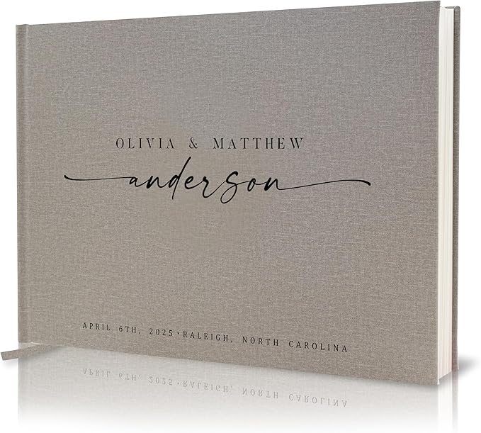 Personalized Guest Book - 11.5" x 8.5" Custom Bride & Groom Names with Bookmark and Hard Cover 140 GSM Blank Pages, for Weddings Guest Book, Engagements, Birthdays, Special Events, Gray