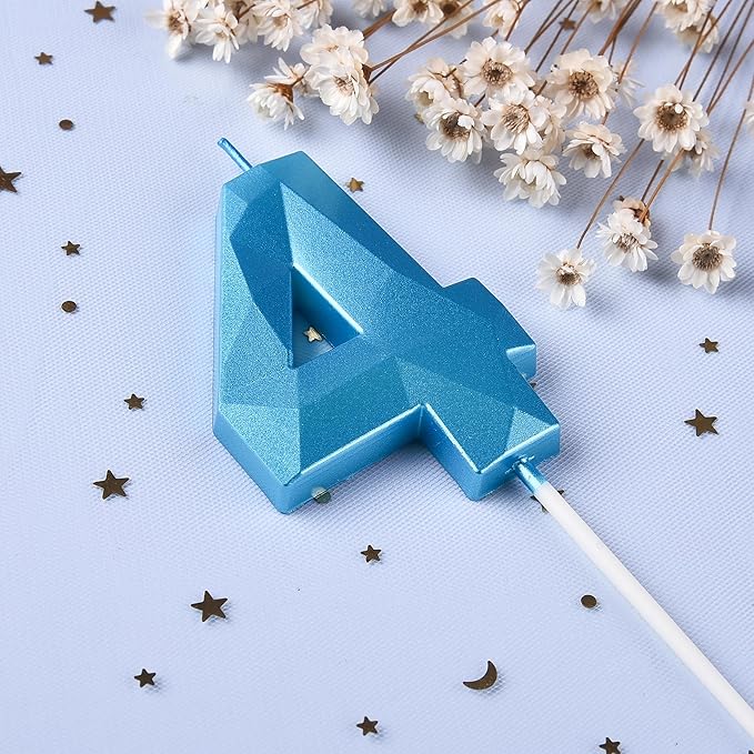 PHD CAKE 2.76 Inch Crystal Blue 4 Number Birthday Candles, Blue Number Candles, Cake Number Candles, Party Celebration