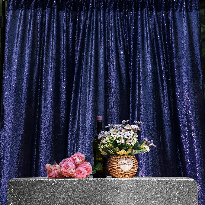 JYFLZQ Navy Blue Sequin Backdrop Curtains 4ft x 6.5ft 1 Panel Glitter Photo Booth Backdrops Sparkly Photography Background Drapes for Parties Wedding Bridal Showers