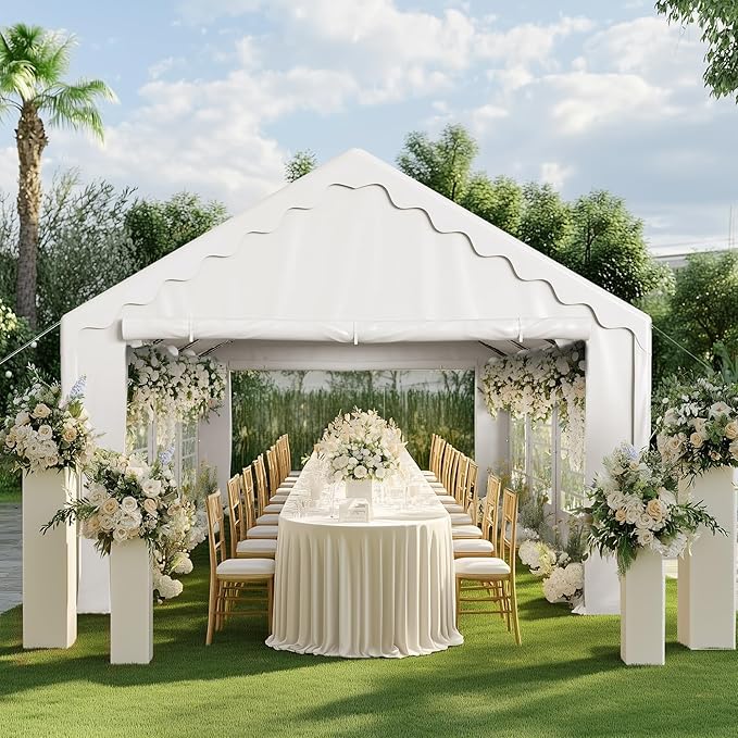 PHI VILLA 26'x13' Outdoor Heavy Duty Party Tent Large Commercial Canopy Wedding Event Tent Shelter Canopy Carport with Removable Sidewalls & 3 Storage Bags for Patio Outdoor Garden Events, White