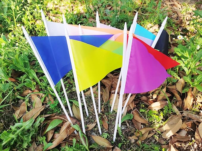 12 Pack Red Pennant Flags Small Mini Hand Held Solid Color Pennant On Sticks Flags with 12.6"Solid Pole & Spear Top,Party Events Celebration,School,Grand Opening,Kids Birthday,Sports Clubs,Flower Pot