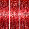 3 Pack 3.3 x 6.6 ft Red Foil Fringe Backdrop Curtains, Tinsel Streamers Party Decorations, Fringe Backdrop for Birthday, Baby Shower, Gender Reveal, Graduation