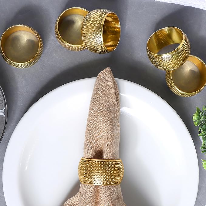 Gold Napkin Rings Set of 12 - Metal Napkin Rings for Dinner Parties, Weddings Receptions, Family Gatherings, or Everyday Use - Metallic Adornment for Table Décor Accessories - ALPHA Living HOME