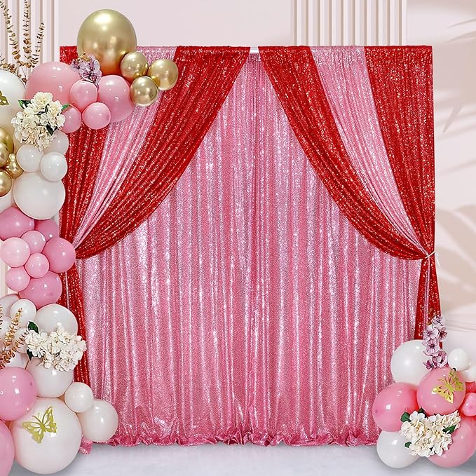 Sequin Backdrop 8ft x 8ft Blush Pink Glitter Backdrop Curtains Glitter Background for Baby Shower Wedding Party Decorations