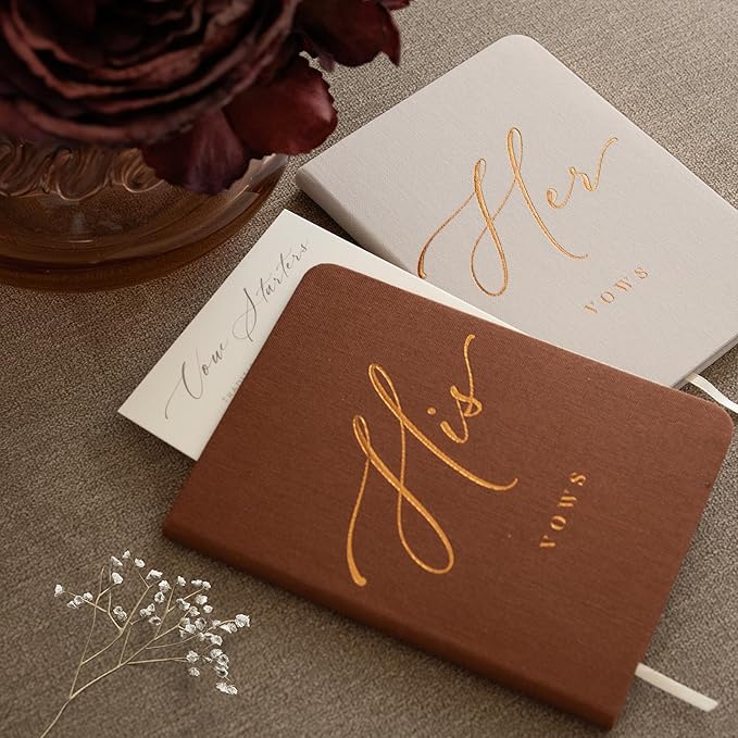 Vow Books His and Hers - Linen Wedding Vow Books Perfect as Bride & Groom Gifts, Wedding Registry Ideas - His & Hers Gifts Wedding Vow Book - Wedding Essentials & Accessories [Ivory & Terracotta]