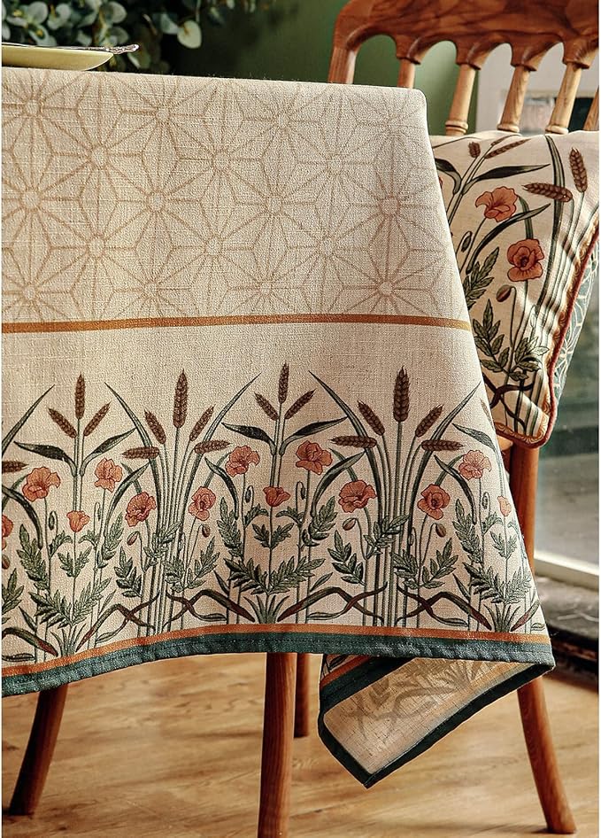 patdrea Designer Linen Rectangle Table Cloth,Vintage Anti-Wrinkle Durable Breathable French Extra Long Tablecloth,Dacorative for Kitchen Dining,Holiday,Christmas,Thanksgiving,67"x118"-Cudillero