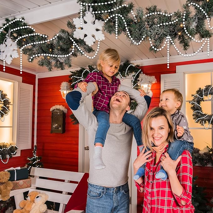 100 Feet White Christmas Tree Garland, Artificial Beads Strands Chain, Christmas Tree Decorations for DIY Xmas Tree Decorations Fireplace Balcony Home Party Decor