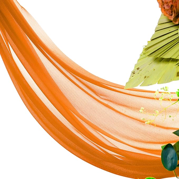 VDS Pack of 2 Panel (30 Inch X 100 Feet) Wedding Arch Draping Fabric Sheer Chiffon Fabric Drapery for Wedding Ceremony Reception Swag Backdrop Canopy Chuppah ARBO Altars Decoration (Orange)