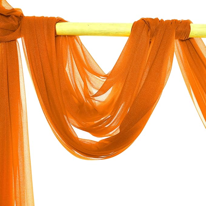 VDS Pack of 1 Panel (30 Inch X 100 Feet) Wedding Arch Draping Fabric Sheer Chiffon Fabric Drapery for Wedding Ceremony Reception Swag Backdrop Canopy Chuppah ARBO Altars Decoration (Orange)
