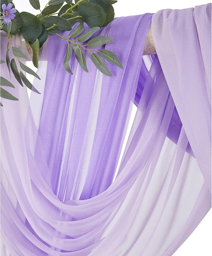 Wedding Arch Flowers with Drapes Kit (Pack of 4) - 2pcs Artificial Lilac Deluxe Swag with 2pcs Sheer Drapes for Wedding Ceremony Arbor Reception Backdrop Rose Floral Decoration