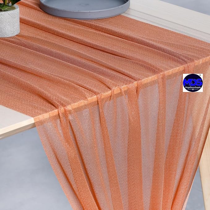 MDS Halloween Chiffon Table Runner - 10 Pack, 29 x 170 Inches, 14ft Each - Sheer Spooky Table Runners for Haunted House Parties, Trick-or-Treat Tables, Witchy Décor, Wedding & Events - Coral Peach