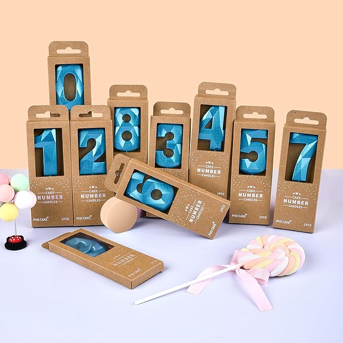 PHD CAKE 2.76 Inch Crystal Blue 4 Number Birthday Candles, Blue Number Candles, Cake Number Candles, Party Celebration