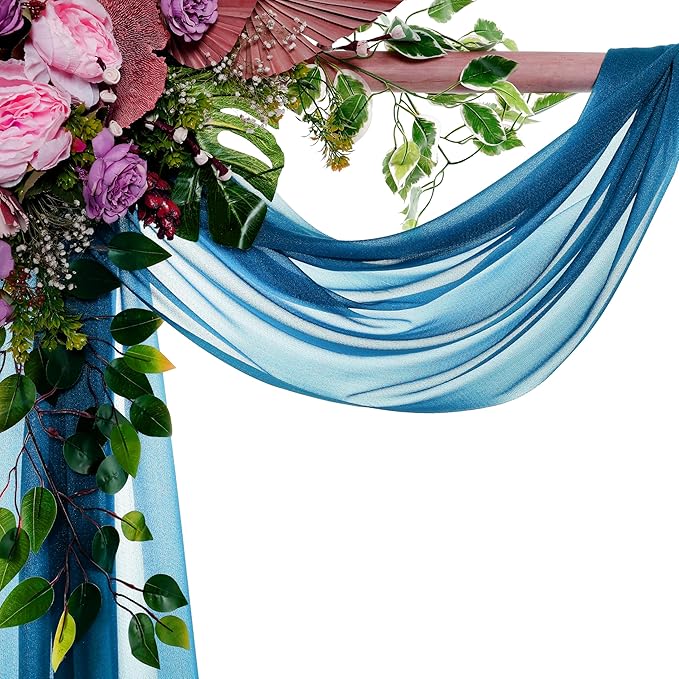 VDS Pack of 1 Panel (30 Inch X 40 Feet) Wedding Arch Draping Fabric Sheer Chiffon Fabric Drapery for Wedding Ceremony Reception Swag Backdrop Canopy Chuppah ARBO Altars Decoration (Dark Teal)