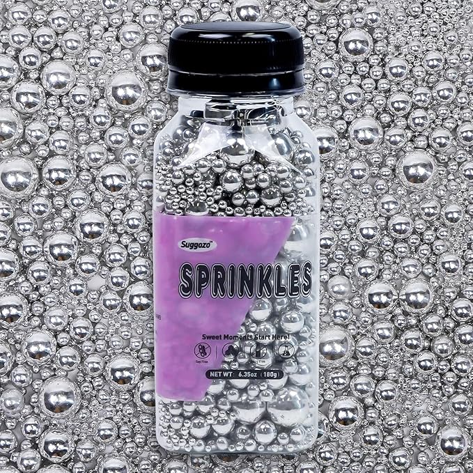 Edible Silver Pearl Sugar Sprinkles, Silver Pearls for Cake Decorating, Mix Size, 180g/6.35oz, Cake Decorations, Cupcake Toppers, Cookie Decoration, Wedding Party Supplies