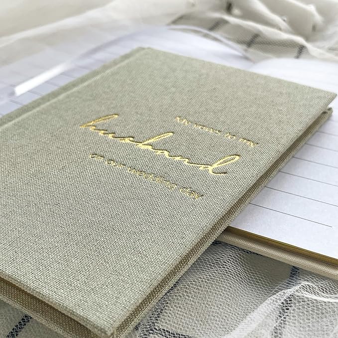 WeddingGiftsWedding Vow Books His and Hers Set of 2 Canvas Linen Wedding Vow Books Husband and Wife Hard Cover Vow Books for Engagement Gifts(XZ-HW-Sage)