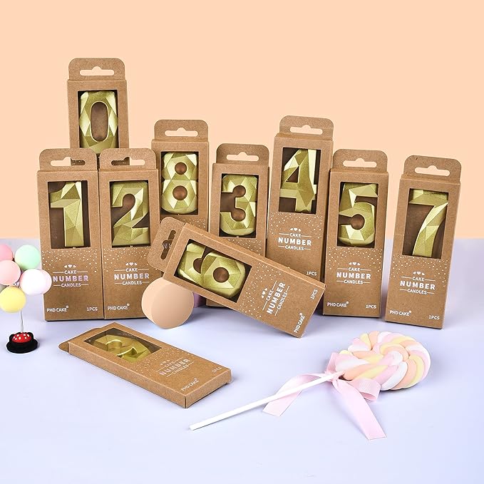 PHD CAKE 2.76 Inch Crystal Gold 4 Number Birthday Candles, Gold Number Candles, Cake Number Candles, Party Celebration