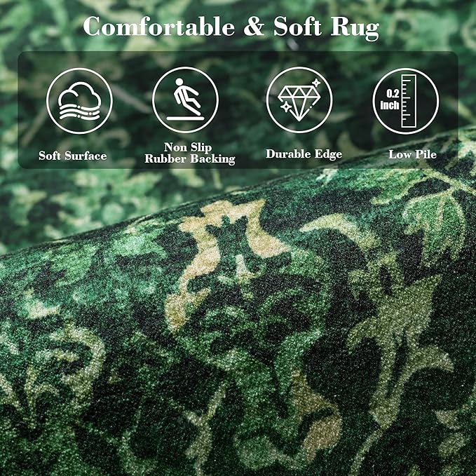 Dark Green 3x12 Runner Rug for Hallways Bed Side Kitchen, Boho Washable Distressed Low-Pile Floor Entryway Long Bathroom Mat, Non-Slip Laundry Room Front Carpet Green 36x144 Inch