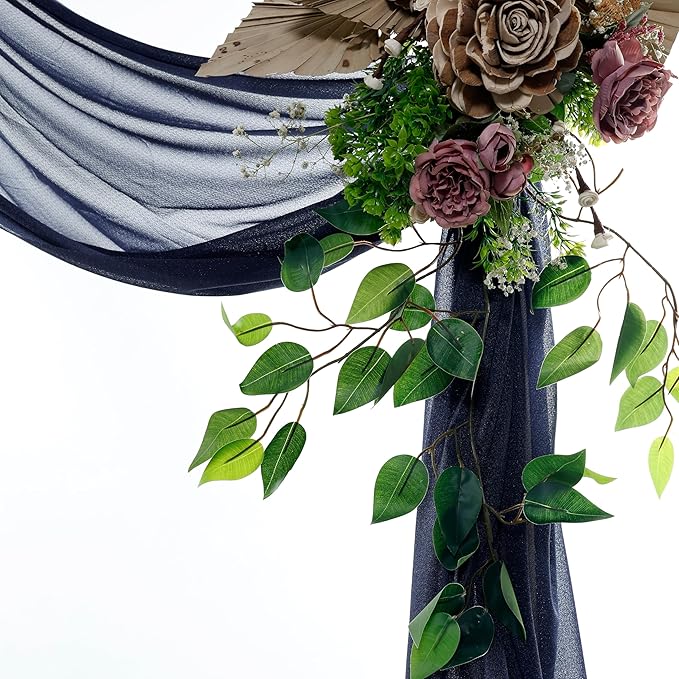 VDS Pack of 1 Panel (30 Inch X 50 Feet) Wedding Arch Draping Fabric Sheer Chiffon Fabric Drapery for Wedding Ceremony Reception Swag Backdrop Canopy Chuppah ARBO Altars Decoration (Navy Blue)