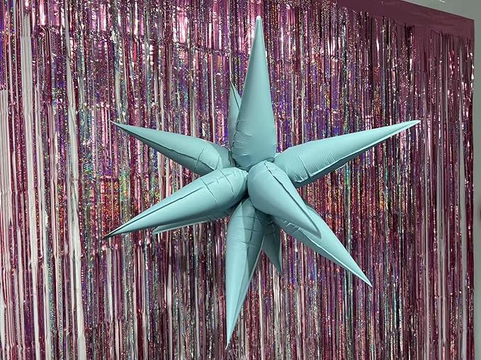 3pcs 26inch 3D matte blue Explosion Star foil balloon, matte blue Foil Cone Star burst Balloons for Birthday Wedding New Year Party Event