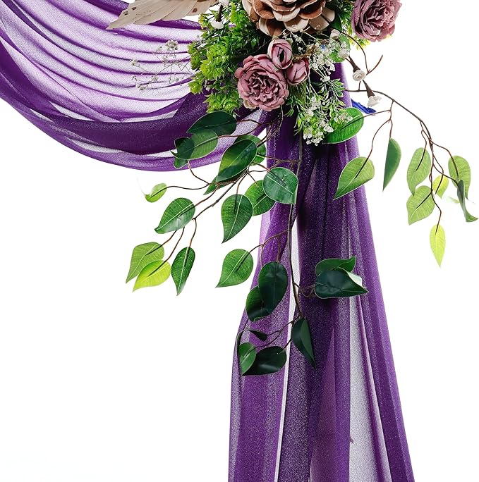 VDS Pack of 2 Panel (30 Inch X 50 Feet) Wedding Arch Draping Fabric Sheer Chiffon Fabric Drapery for Wedding Ceremony Reception Swag Backdrop Canopy Chuppah ARBO Altars Decoration (Purple)