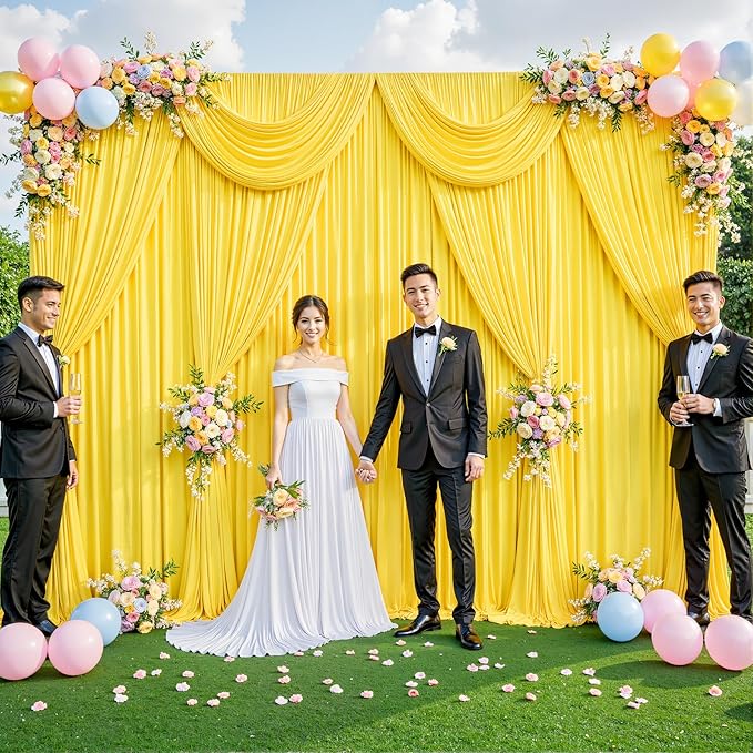 50ft x 12ft Yellow Backdrop Curtains Wrinkle Free Backdrop Curtain for Wedding Parties Yellow Fabric Backdrops Drapes Back Drop Cloth Bridal Shower Stage Curtains Wedding Decorations for Reception