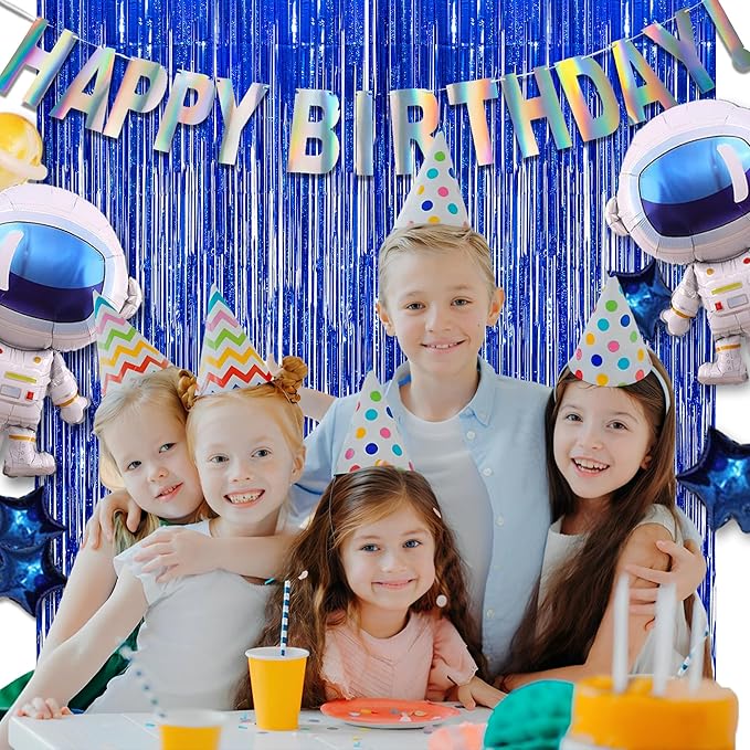 Dark Blue Tinsel Backdrop Streamers - GREATRIL Party Streamers Backdrop Foil Fringe Curtains for Birthdays Royal Boys Men Decorations - 1m x 2.5m - Pack of 2